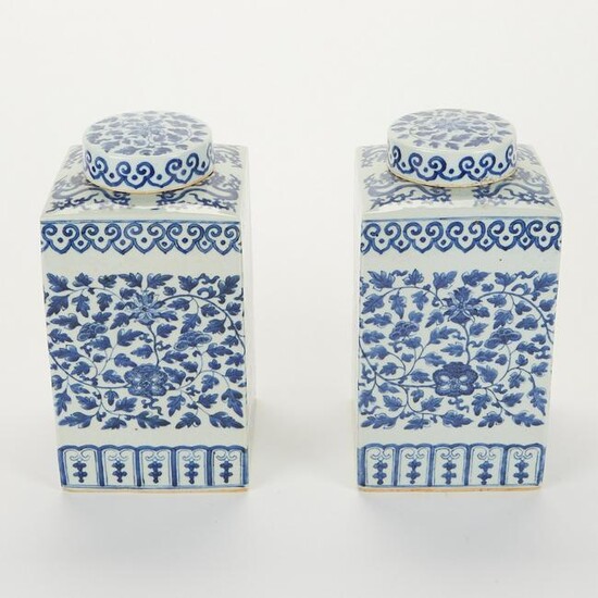 Pair of Chinese Export Blue & White Porcelain Ginger