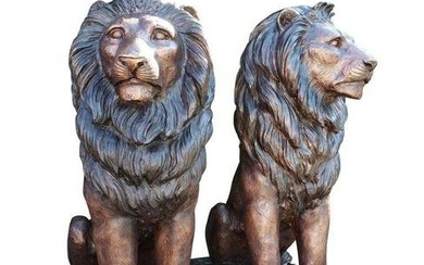Pair of Life-size lions bronze statues - Size: 17"L x 35"W x 47"H.