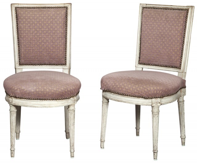 Pair of Louis XVI Upholstered Painted Wood Side Chairs