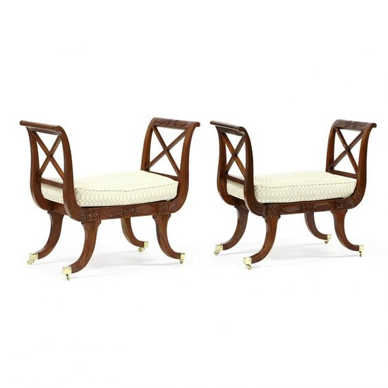 Pair of Regency Style Carved Mahogany Benches