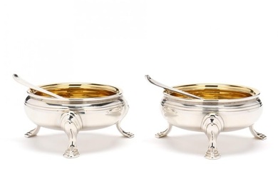 Pair of Tiffany & Co. Sterling Silver Salt Cellars with Spoons