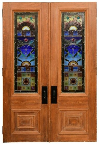 Pair of Victorian Leaded & Stained Glass Doors