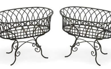 Pair of Wrought Iron Garden Planters, H 21.5" W 15" L 26"