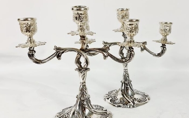 Pair of candelabra - .833 silver - Portugal - Mid 20th century
