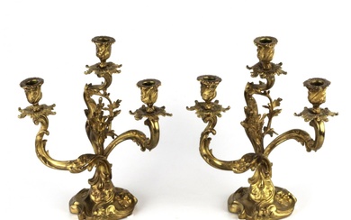 Pair of gilded bronze rocaille candelabra.