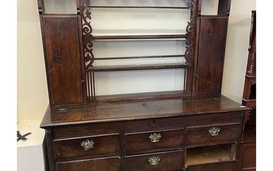 Part 18th century oak two stage dresser, the base probably o...