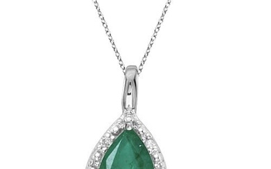 Pear Shaped Emerald Pendant Necklace 14k White Gold 0.70ctw