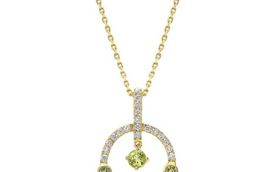 Peridot And Diamond Circle Pendant With Hanging Bail In 14k Yellow Gold