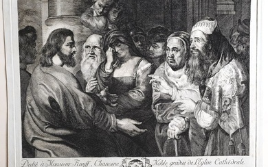 Peter Paul Rubens (1577-1640), after, by Marie Elisabeth Simons (1750-1834) - Rare etching by a female artist : Christ and the woman taken in adultery
