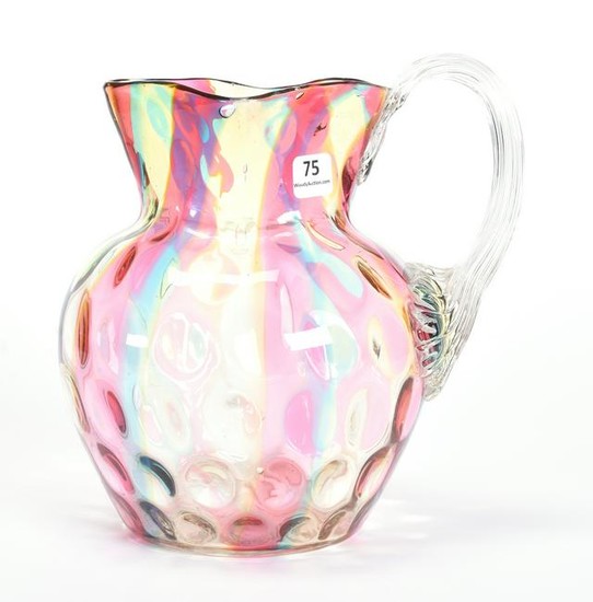 Pitcher, Phoenix Art Glass, Rainbow W/Coinspot