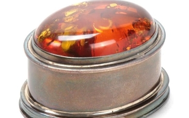 Polish Sterling Silver and Baltic Amber Lidded Box, 20th Century