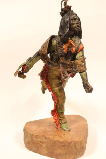 Polychrome Bronze of Indian Figural,Signed
