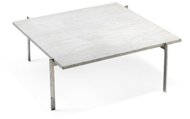 Poul Kjærholm: “PK 61”. Very early coffee table with matte chromed steel frame. Square Cippolini marble top. Manufactured by E. Kold Christensen.