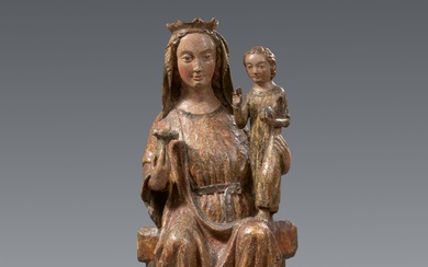 Probably Burgundy late 14th century - A carved wood figure of the Madonna enthroned, presumably Burgundy, late 14th century