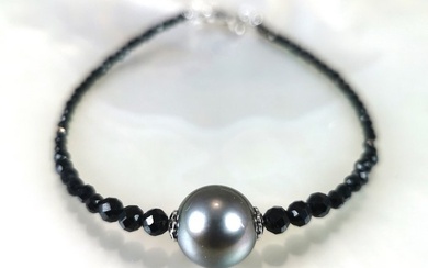 RD Ø 11x12 mm - 925 Silver, Tahitian pearl - Bracelet - Spinels