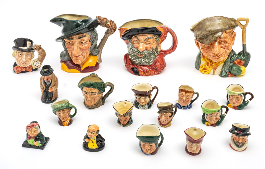ROYAL DOULTON TOBY MUGS AND FIGURINES 18 PIECES H 2"-7.5"