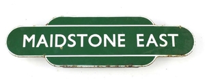 Railwayana Maidstone East enamel advertising sign, 93cm x 26...