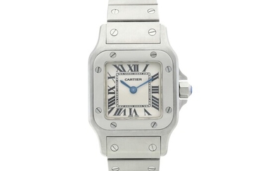 Reference 1565 Santos Galbée A stainless steel square shaped wristwatch with bracelet, Circa 2000, Cartier