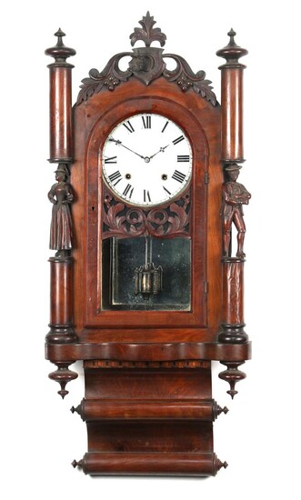 (-), Regulator in walnut cabinet with carvings and...