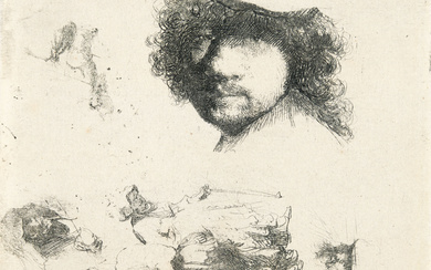 Rembrandt Harmensz. van Rijn (1606 Leiden - Amsterdam 1669) – Sheet of Studies: Head of the Artist