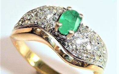 Ring - 14 kt. White gold, Yellow gold Emerald - Emerald