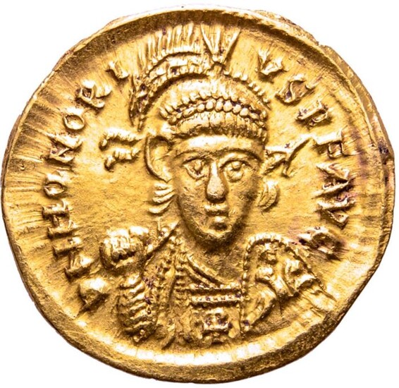 Roman Empire - AV Solidus, Honorius (393-423 AD), Thessalonica mint,403-408 AD - CONCORDIA AVGGG / COMOB - Gold