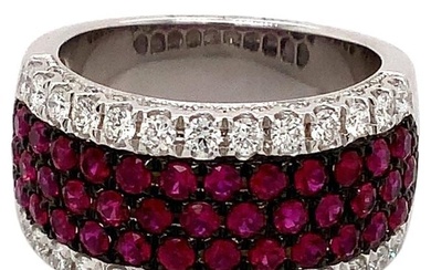 Roman + Jules Pave Ruby and Diamond Five Row Cigar Band Set in 14k White Gold