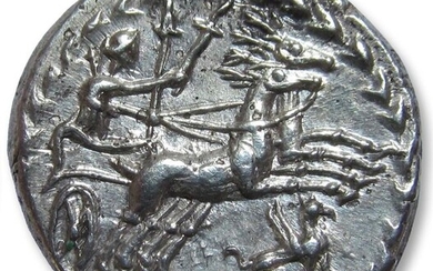 Roman Republic. C. Allius Bala, 92 BC. Silver Denarius,Rome mint - biga of stags, rare/scarce griffon/griffin control symbo instead of usual grasshopper