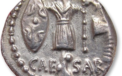 Roman Republic (Imperatorial). Julius Caesar. Denarius military mint traveling with C. Julius Caesar in Illyria (Apollonia?) circa 48 B.C.
