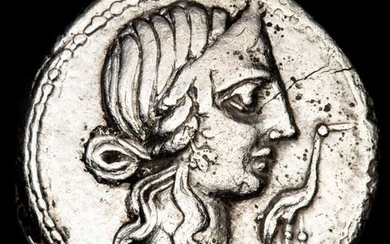 Roman Republic. Q. Caecilius Metellus Pius 81-80 BC. AR Denarius,Minted in Hispania in the war against Sertorio, 81 B.C. - Jug and lituus, all in wreath; IMPER
