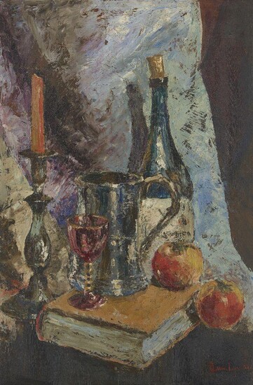 Ronald Ossory Dunlop NEA ARA RBA, Irish 1894-1973 - Still life with apples, 1962; oil on board, signed and dated lower right 'Dunlop 62', 60.8 x 40.6 cm (ARR)