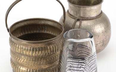 Rosenthal Studio Line Blown Glass Vase with Brass Decor Items