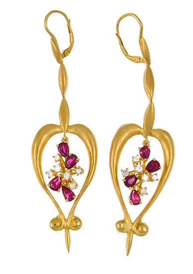 Ruby and brilliant earrings GG 750/000 with 8...