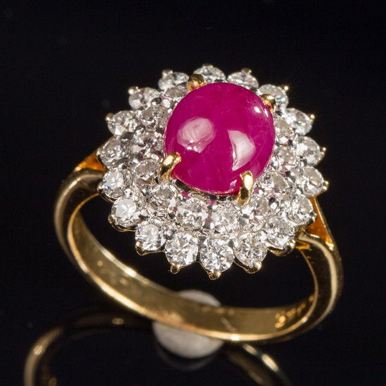 Ruby ring, 18kt, R.2.00ct , 1.38ct Brill. W-VS
