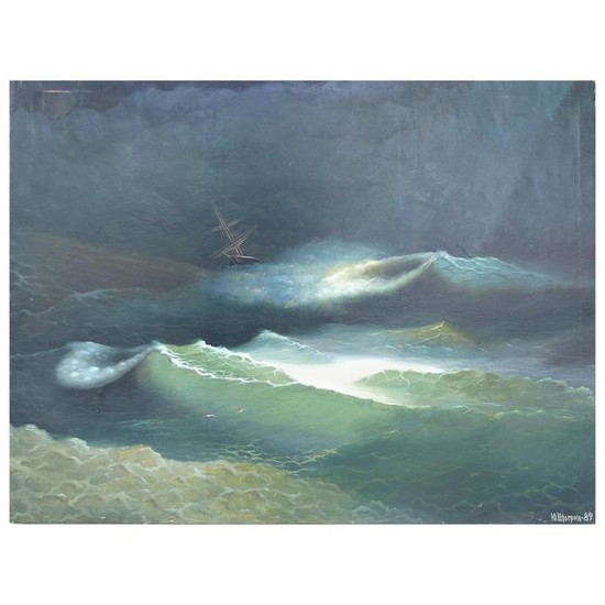 Russian 19th Century Seascape Oil Painting on Canvas