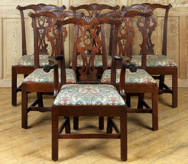 SET 6 CHIPPENDALE MAHOGANY DINING CHAIRS C.1800