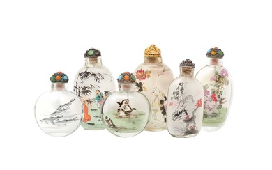 SIX CHINESE INSIDE-PAINTED SNUFF BOTTLES 二十世紀 玻璃內畫鼻煙壺六件