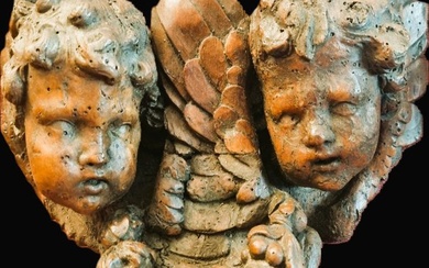 Sculpture, Baroque Angels -17th/18th Century - 28 cm - Wood