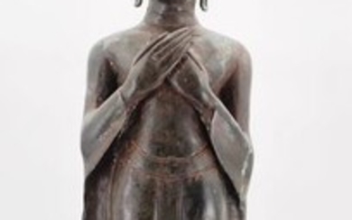 Sculpture - Bronze - Loasian influence in the style - Large standing buddha - Thailand - Late 19th century