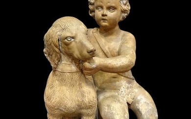 Sculpture, "Niño con un perro" - 65 cm (1) - Baroque style - Terracotta - 19th century