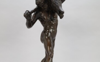 Sculpture d'art en bronze à belle patine sur socle en marbre, non signée, "Centrale avec...