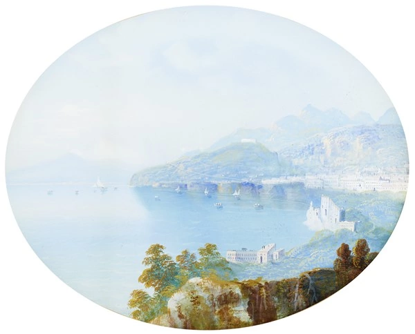 Scuola napoletana del secolo XIX Golfo di Napoli Gouache su carta (L. cm 30 ca