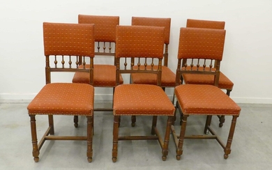 Série de 6 chaises en chêne et tissu rouge