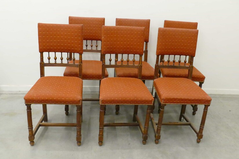 Série de 6 chaises en chêne et tissu rouge
