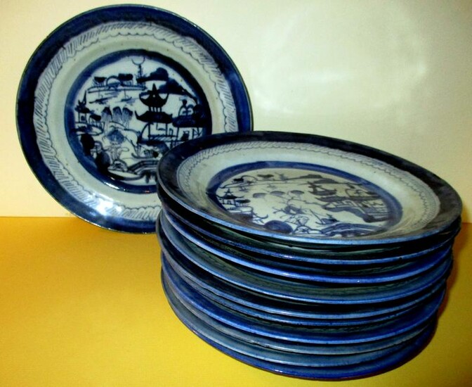 Set of 10 Antique Chinese Canton Luncheon Plates