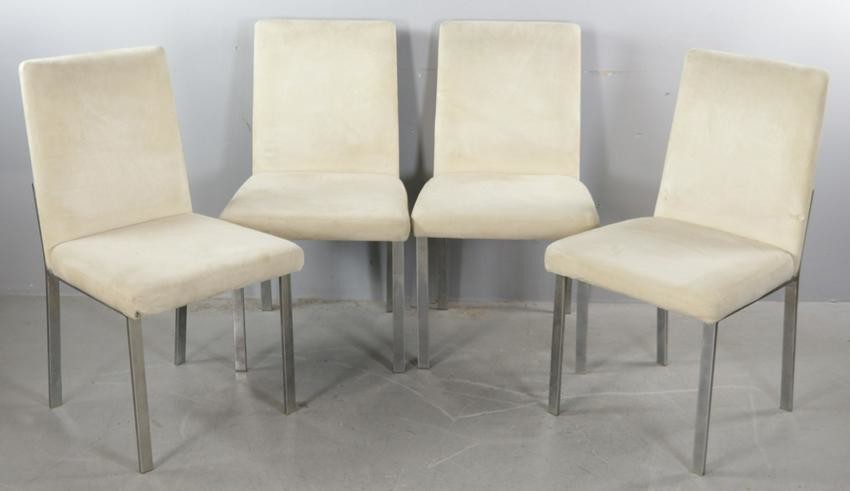 Set of Four Side Chairs, Suede and Chrome