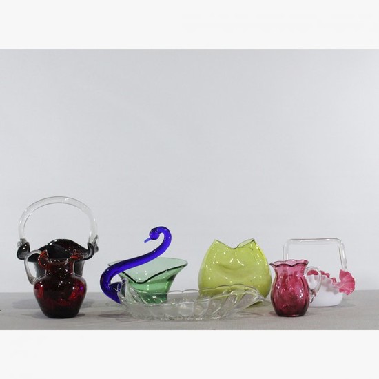 Seven [7] Assorted Mid-Century Modern Color Glass Items