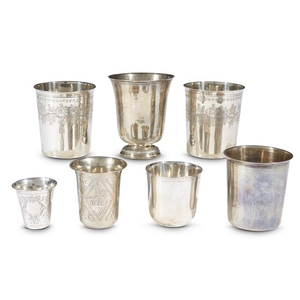 Seven Continental and Russian silver beakers Various makers, 18th...