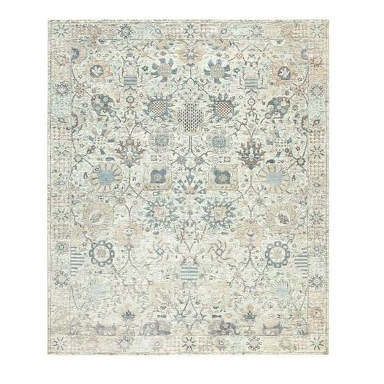 Silk With Textured Wool Ivory Tabriz Hand Knotted