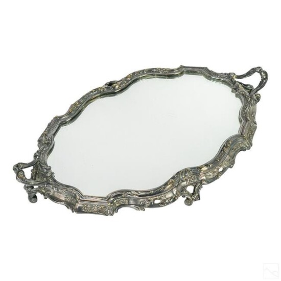 Silver Plated Ornate Floral Footed Mirror Plateau